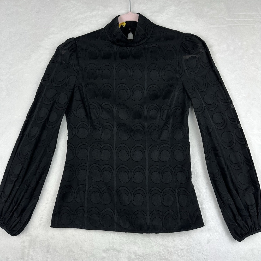 Catherine Malandrino Womens  Geometric‎ Print Top Lined Long Sleeve Black Size 4
